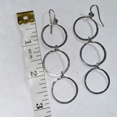 Pierced Hanging Earrings Sterling Hoops Vintage 3” Three Hanging Circles