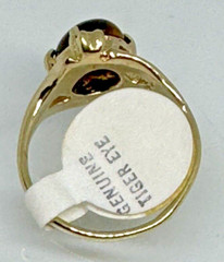 Vintage Uncas Tiger’s Eye Ring 18k Heavy Gold Electroplate NOS NWT Sz7.5