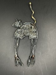 RARE Large Signed Artisan Cat Brooch 105/250 Mixed Metal Studio Jewelry Pin