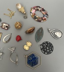 VTG-Now Lot 28 Pendants-Charms Mixed Materials-Metal-Glass-Plastic-Enamel