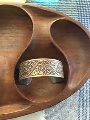 Art Nouveau Style Vintage Solid Copper Cuff Bracelet With Grapes & Leaves Design