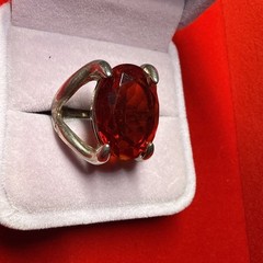VINTAGE RUBY SOLITAIRE RING SILVER OVAL CUT 17mm SIZE 8 Marked 3