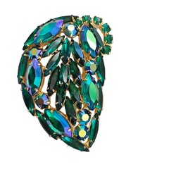 Vintage Weiss Rhinestone Brooch and Clip On Earrings Set Peacock Green Jewelry