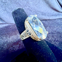 Vtg Sterling Silver Ring .925 Sz 6.5 Marquis Clear Stone Cocktail Statement