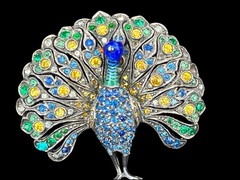 Peacock Brooch Sterling Paste Antique Art Deco Enamel