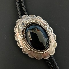 Western Bolo Tie Black Onyx Sterling Silver Cowboy Cowgirl Statement Handmade