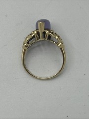 Vtg IWI 10K Yellow Gold Marquise Cut Lavender Jade Ring size 8.5