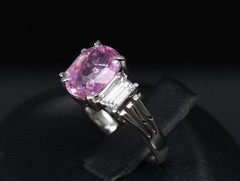 Rare 2.10ct GIA Certified Pink Sapphire 0.40ct Diamond Platinum Ring Size 5