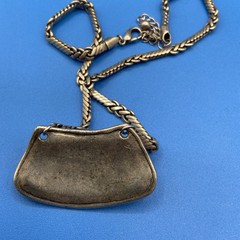Vintage NECKLACE Modernist silvertone Brutilist lge pendant unusual chain 20″