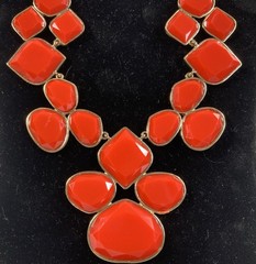 Vintage Mika Red Gold Tone Bib Statement Necklace & Earrings Set