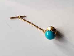 Vintage Matching Set Cufflinks, Tie Bar & Tack Gold Tone W Faux Turquoise Stones