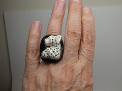 Amy Kahn Russel Sterling Silver 925 Leopard Modernist Black Horn RING Size 6