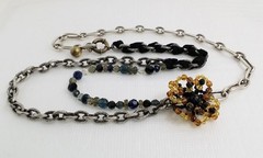 Vintage Authentic Signed Lanvin Silver Tone Crystal Asymmetrical Necklace