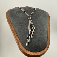 Vintage 925 Sterling Silver & Onyx Southwestern Lariat Necklace Liquid Silver