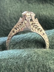 Antique Art Nouveau Solitaire Diamond Ring, 18K White Gold Filigree, Old Europea