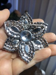 23. Vtg Silver tone Mix material White, AB, Blue Rhinestone Prong Set 5 Pins