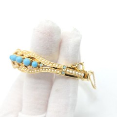 Vintage Art Arthur Pepper Faux Pearls & Faux Turquoise Gold Tone Bangle Bracelet