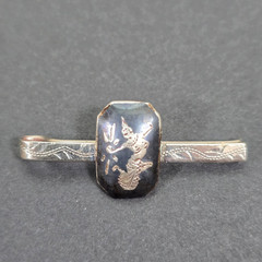 VINTAGE SIAM STERLING SILVER NIELLO TIE BAR & CUFFLINKS SET GODDESS DANCERS 925