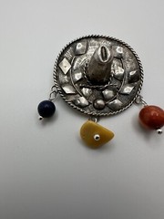 Vintage Sterling Silver Hat Sombrero Lapis Amber Coral Brooch 4.5cm JB23