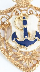 Nautical Anchor Shield Vintage Gold Toned Brooch Pin