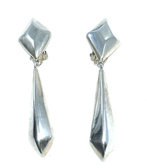 Vintage 925 Sterling Silver Polished Geometric Drop Dangle Clip Earrings 2 1/4″