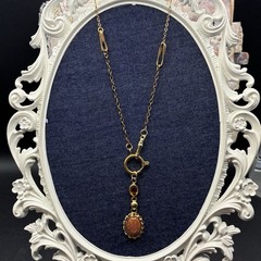 Vintage 12k GF Pocket Watch Chain FOB Necklace, Dog Clip,Goldstone & Citrine Gem