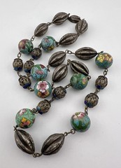 Old Chinese Export Silver Enamel Cloisonne Filigree Melon Bead Chain 26.5″-72.5g