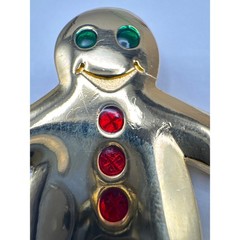 Vintage Gingerbread Man Signed Liz Claiborne Christmas Pin Brooch Gold Tone
