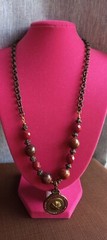 Rare Vintage Retired Grandmother Button Necklace ,Rhinestones, Marble Stones,…