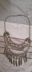 Vintage Silver Tone Boho Coin Feather Tassel Layered Necklace Gypsy Bibi Women