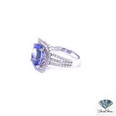 1.00 CT Oval Tanzanite Faceted Cluster Ring in 14kt White Gold