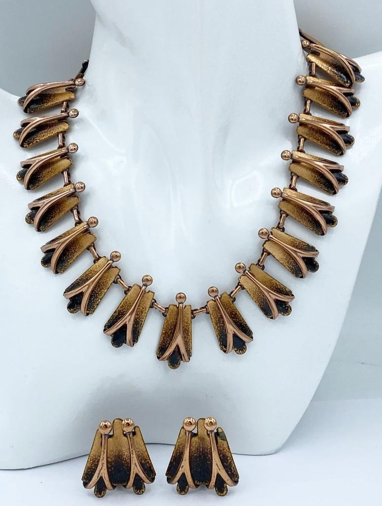 2 Pc Lot of Matisse Renoir Copper Enamel Necklace & Matching Earrings