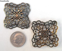 #2181 ANTIQUED GOLD DAPPED SQUARE OPEN FILIGREE – 2 Pcs