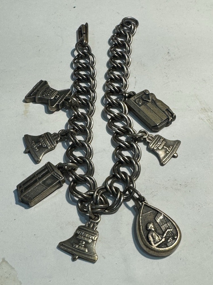 Vintage Sterling Silver Bell Telephone Phone Company Charm BRACELET