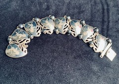 Vintage Siam Sterling Silver Niello Bracelet Thai Goddess Dancers Panel 7”; 22g