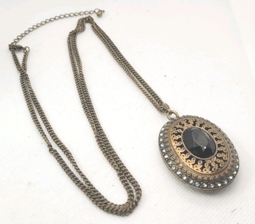 Vintage Brass Chain Necklace With Pedant 32in.
