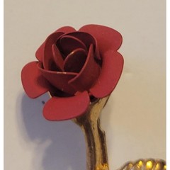 Vintage Rose Brooch Pin Floral Botanical Garden Party Accessory Gold Red Flower
