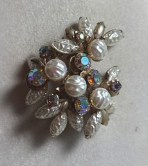 Baroque Faux Pearl AB Rhinestone Brooch Vintage