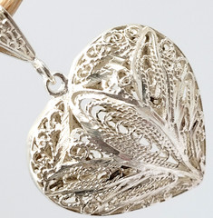 Heart Open Metal Southwestern Style Silver Plated Filigree Puffy Puffed Pendant