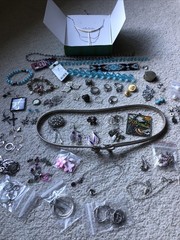 1 Pound + TEAL & SILVERTONED Jewelry Vtg Modern Lot Craft Junk Wearable Resell
