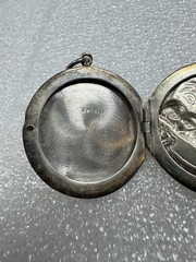 Antique Sterling Silver Art Nouveau Repousse Lady Crescent Moon & Stars Locket
