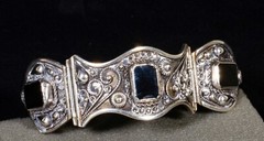 Silver Bracelet with Onyx Intricately decorated with silver motives Antique