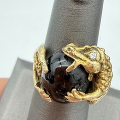 Vtg Estate 14k Yellow Gold Serpent Ring Alligator Dragon Diamond Eye 10.89gr