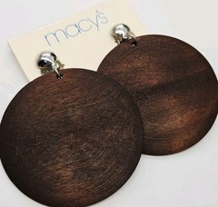 Wood Clip on Earrings Dangle Silver tone Boho 80’s style Vintage Macy’s 2.75 in
