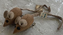 2 Vtg MCM Denmark Lt Teak Wood Leather Mouse Lapel Pin Brooch Black Bead Eyes