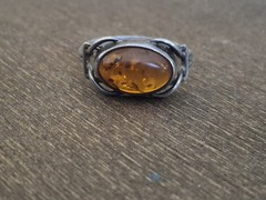 Baltic Amber 925 Ring Vintage Silver Artisan Estate 6.5