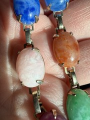 Vintage Link Bracelet Multicolor Stones Prong Set Open Back Small