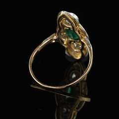 Art Deco Style Trilogy Navette Ring 2.3Ct Simulated Emerald 14k Yellow Gold Over