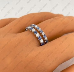 Pink, Blue, Yellow Sapphire Alternating Eternity Stacking Band Ring 14k Gold
