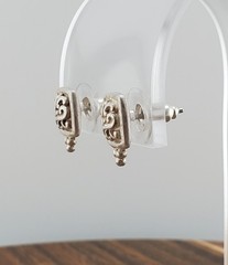 VTG 925 SD Square Stud Earring 0.5in Sterling Silver 2g Artisan Scroll Tile Bead